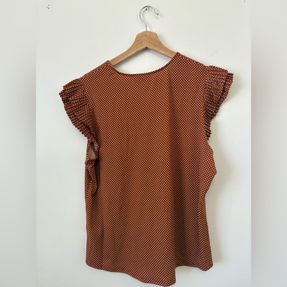 Adrianna Papell Pleated Sleeve Print Knit Top – Orange/White Polka Dot – NWT - Picture 4 of 4